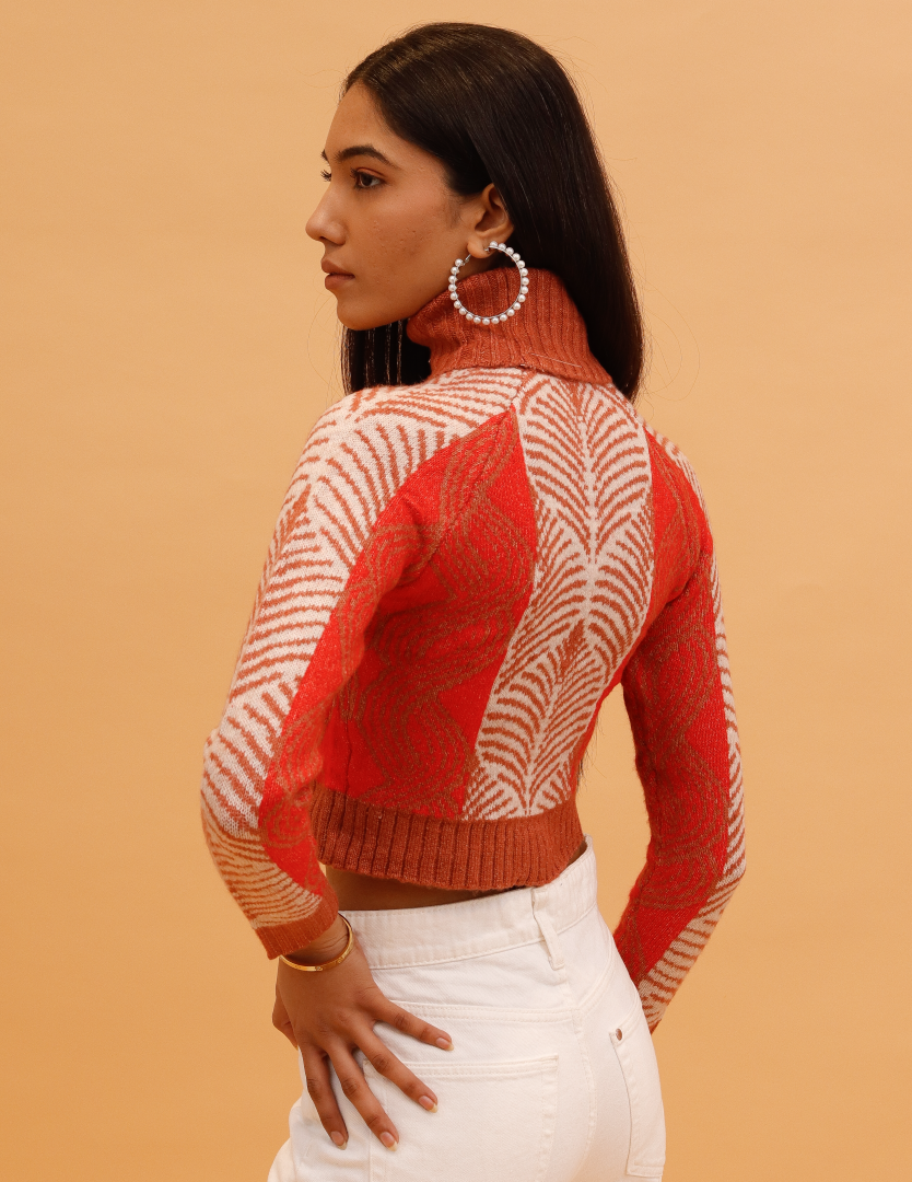 Women Orange Printed Sweater