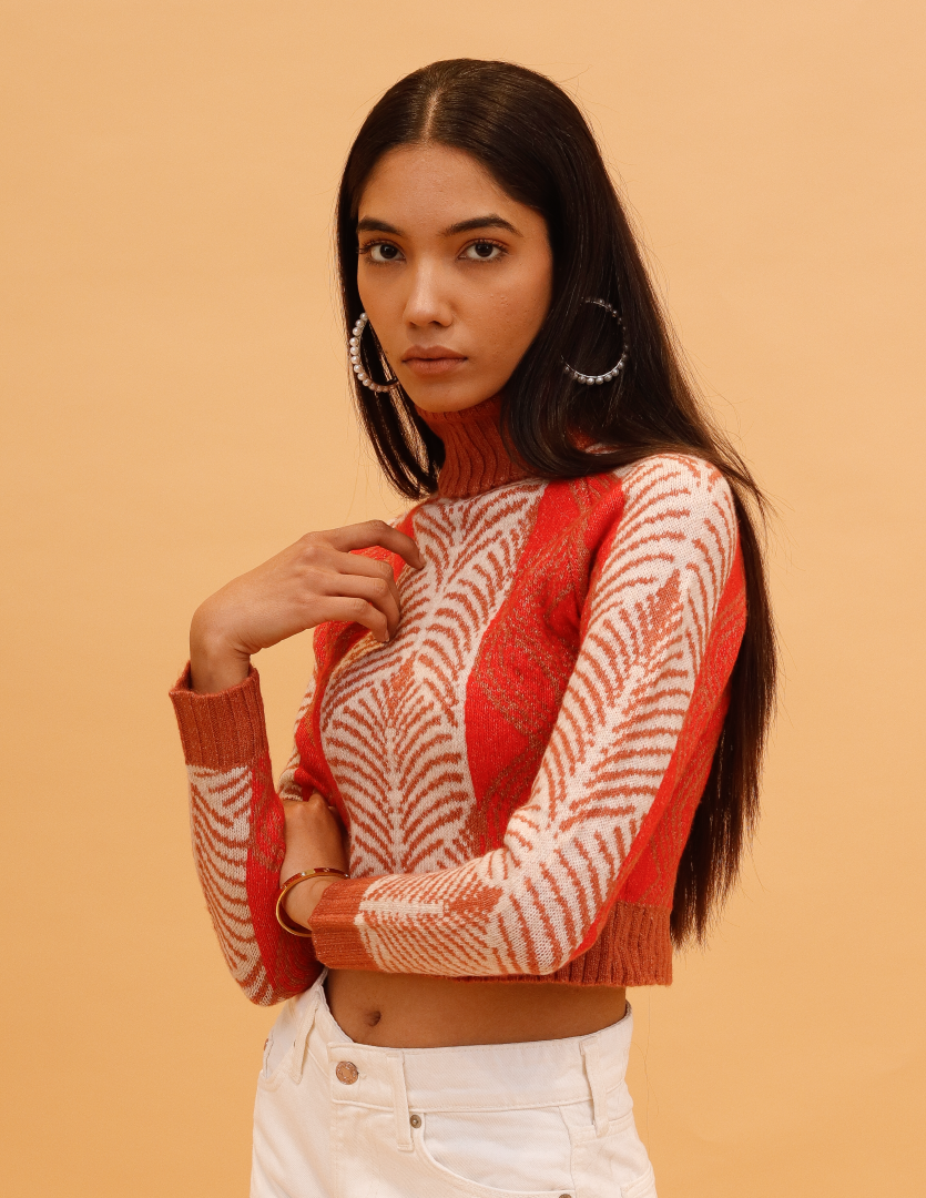 Women Orange Printed Sweater