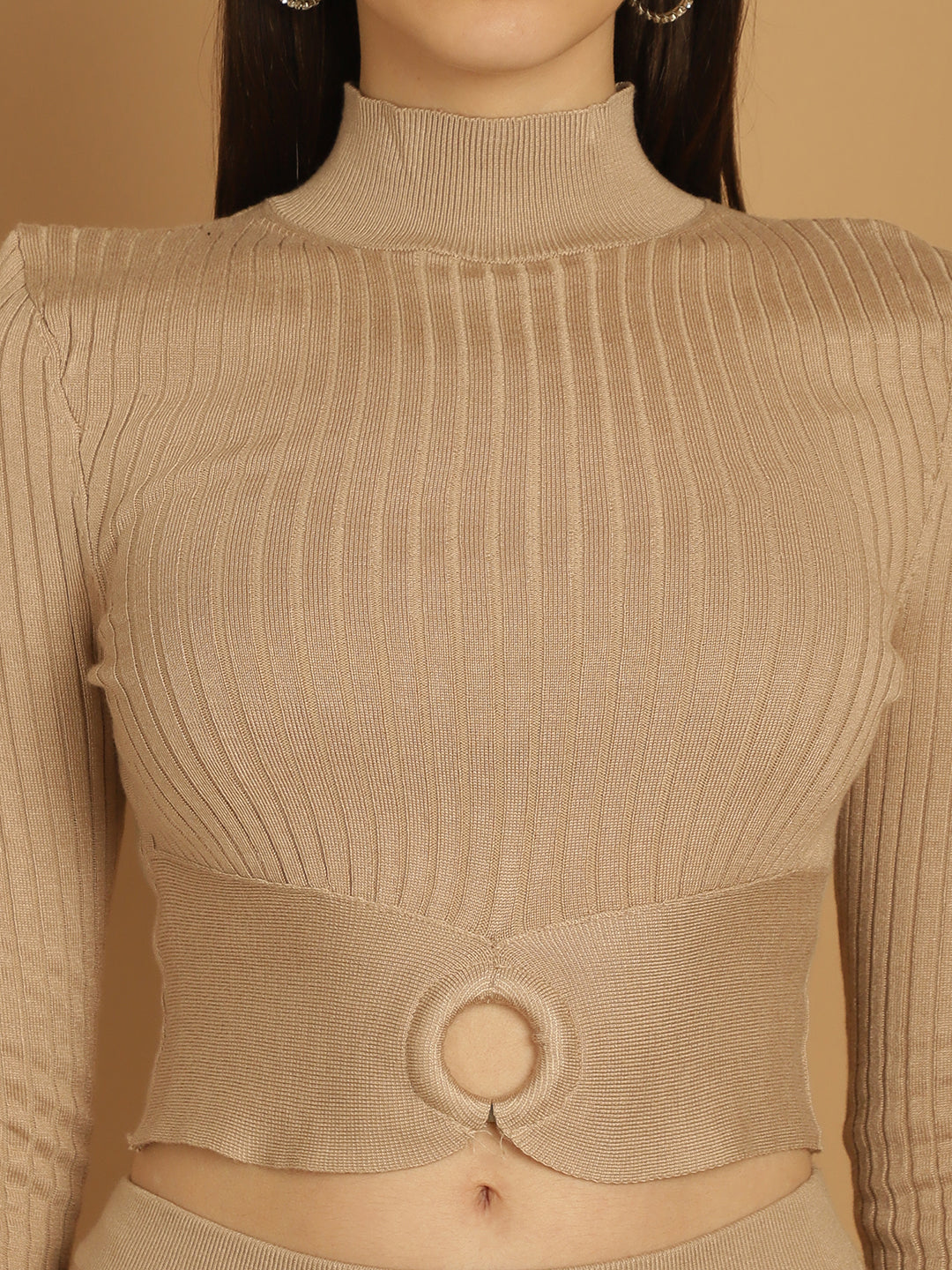 Women Beige Knit Skirt Set