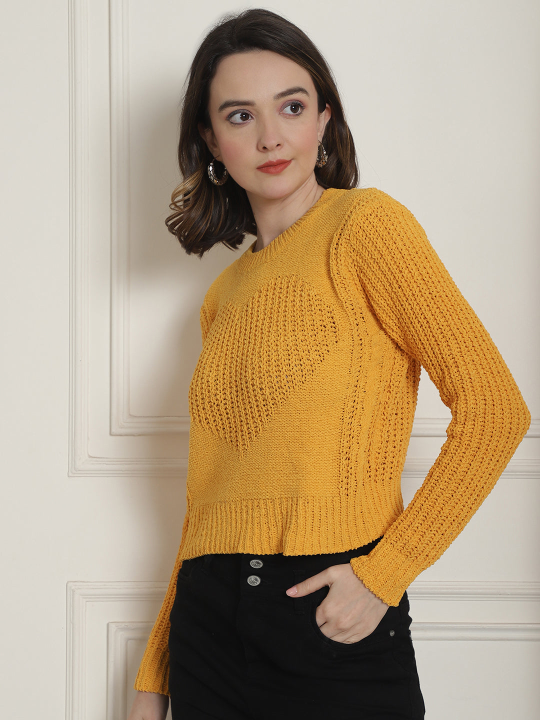 Women Yellow Viscose Sweater