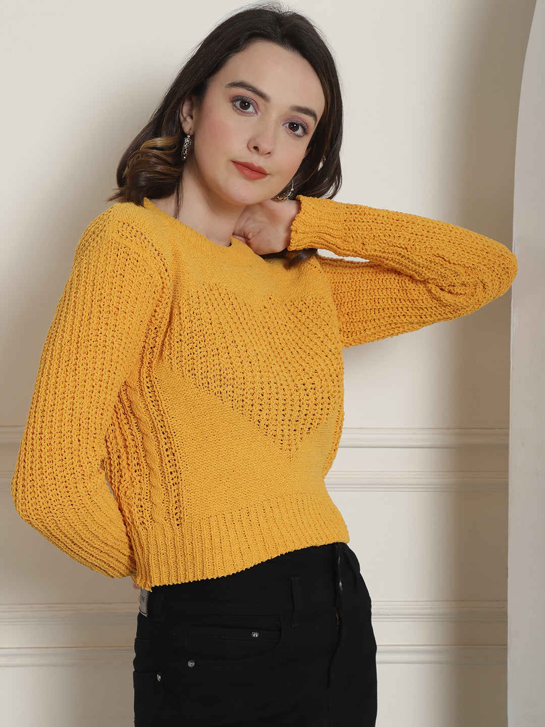 Women Yellow Viscose Sweater