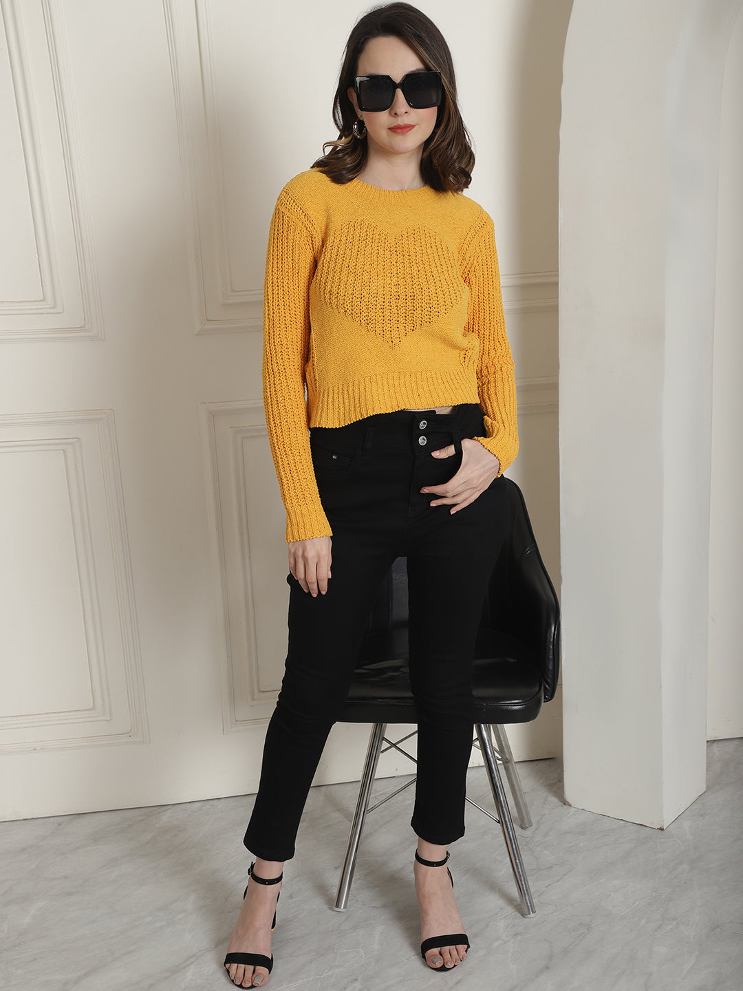 Women Yellow Viscose Sweater