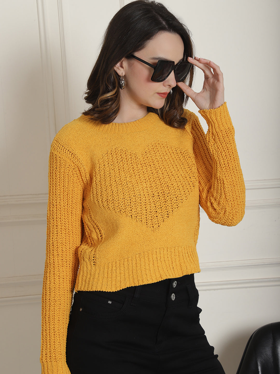 Women Yellow Viscose Sweater