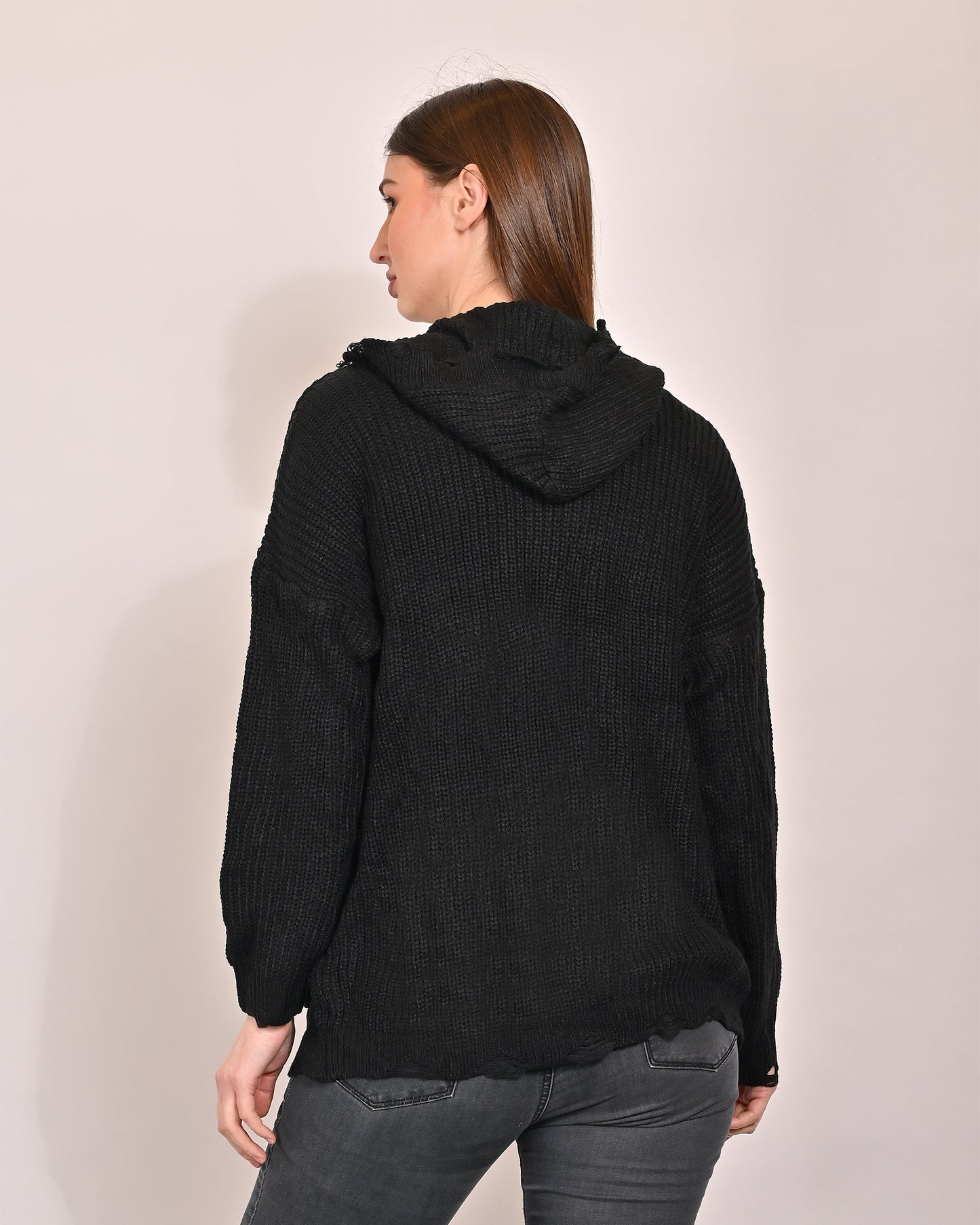 Women Black Hooded Shrug