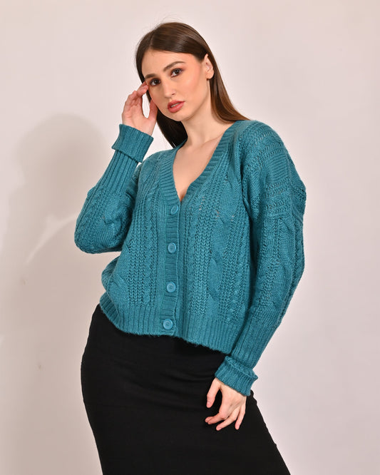 Women Turquoise Cardigan