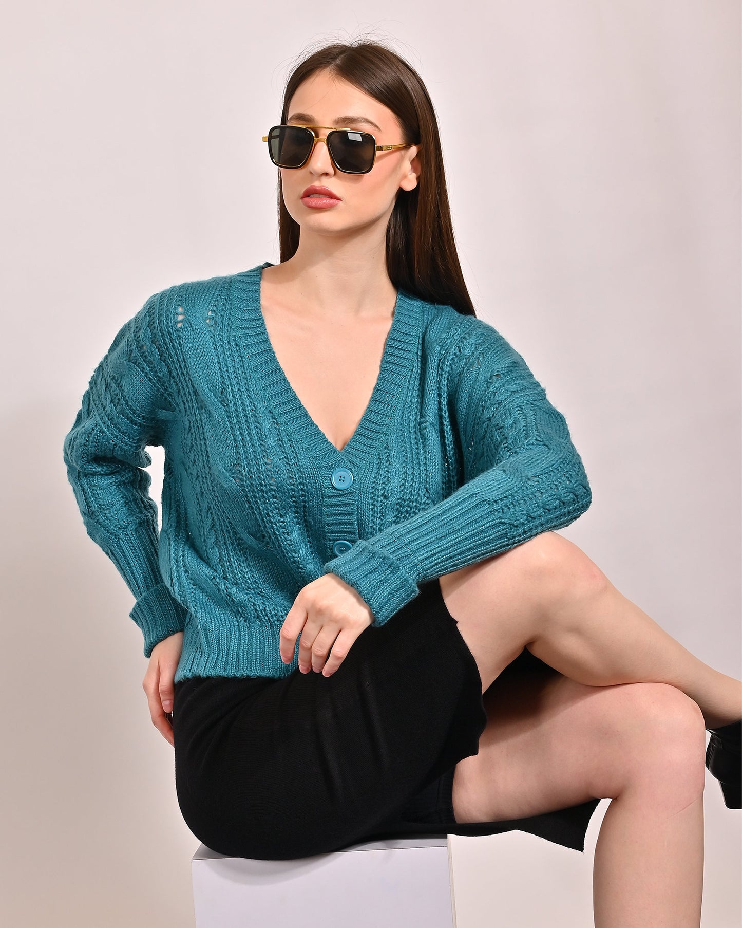 Women Turquoise Cardigan