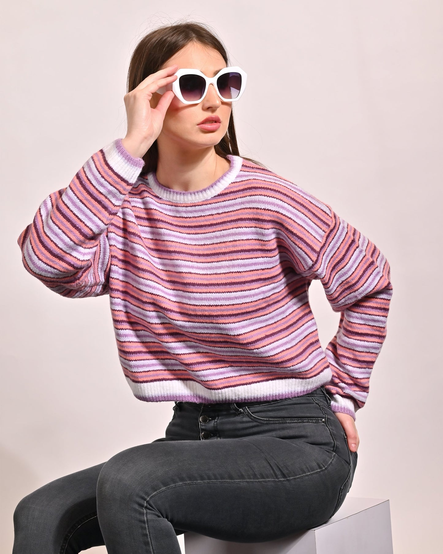 Women Striped Dropped Shoulder Sweater