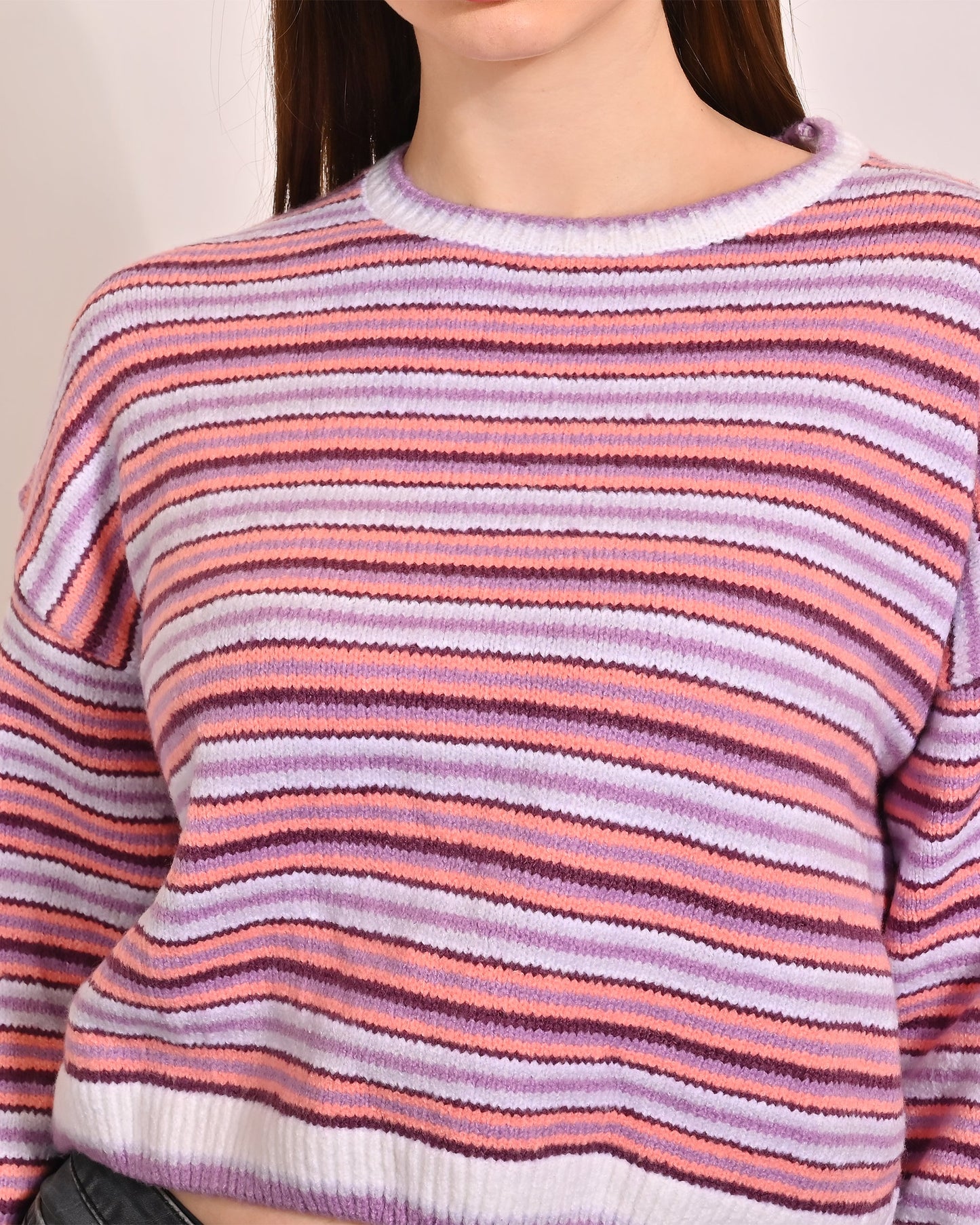 Women Striped Dropped Shoulder Sweater