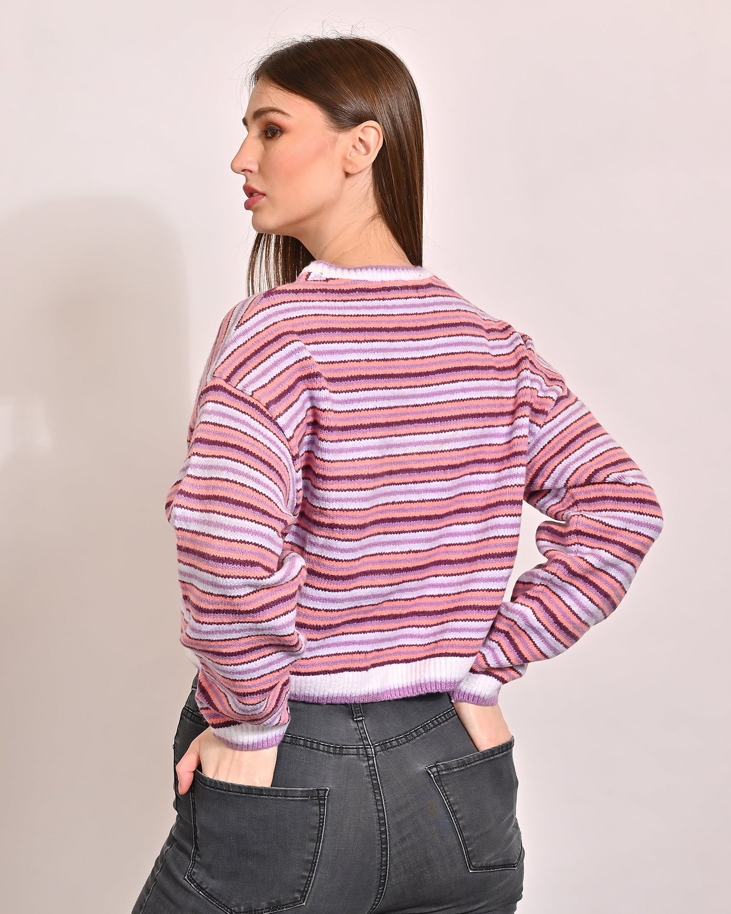 Women Striped Dropped Shoulder Sweater