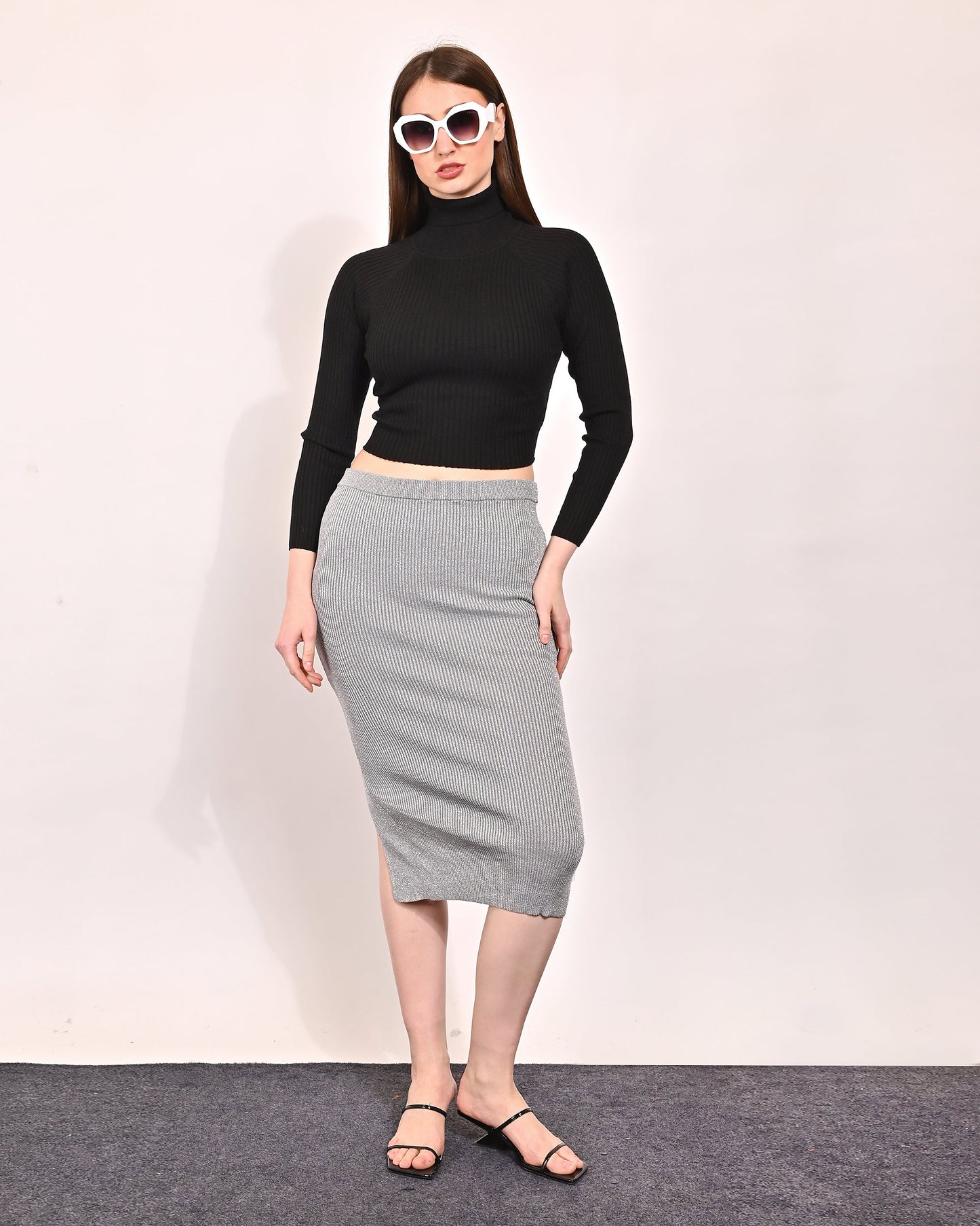 Women Grey Midi Pencil Skirt