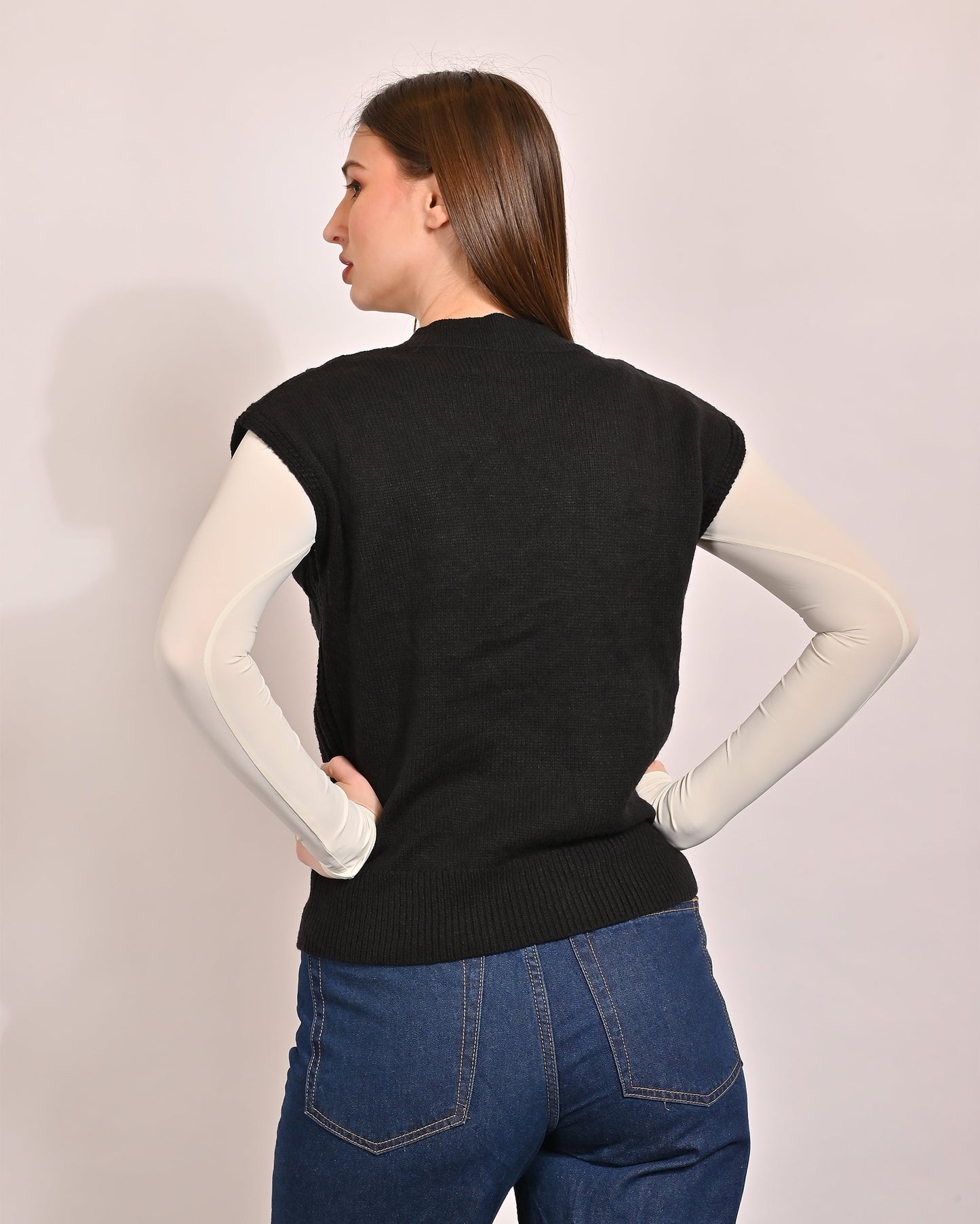 Women Black Cable Knit Vest Sweater