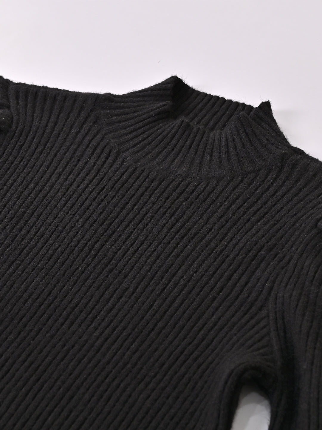Women Black Puff Sleeve Turtleneck Sweater