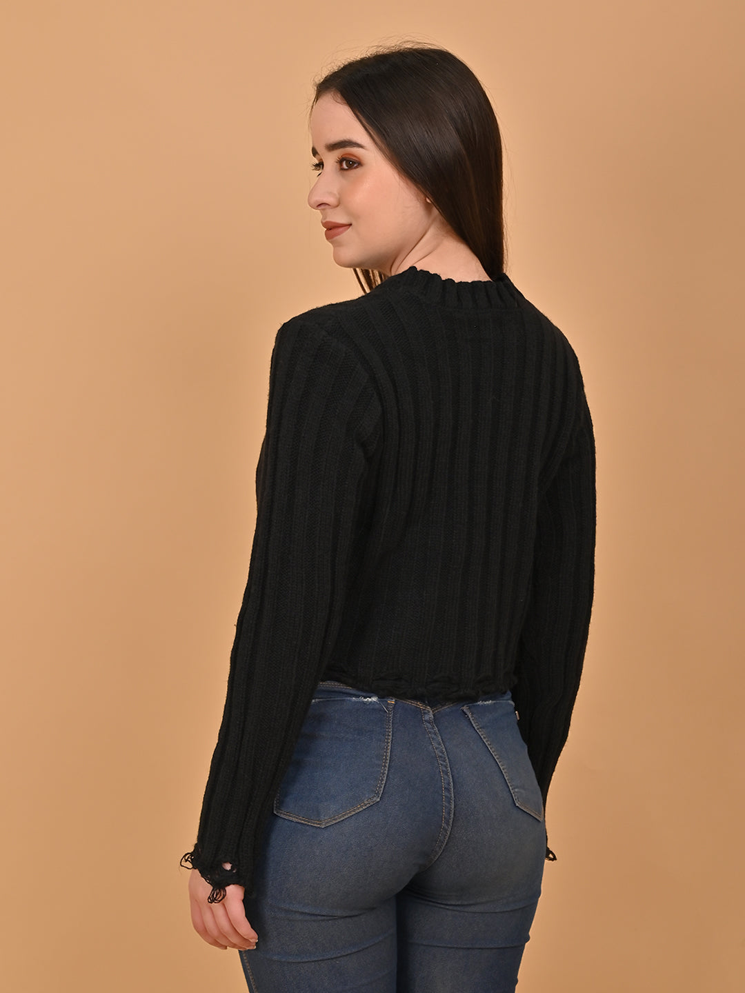 Women Black Round Neck Sweater