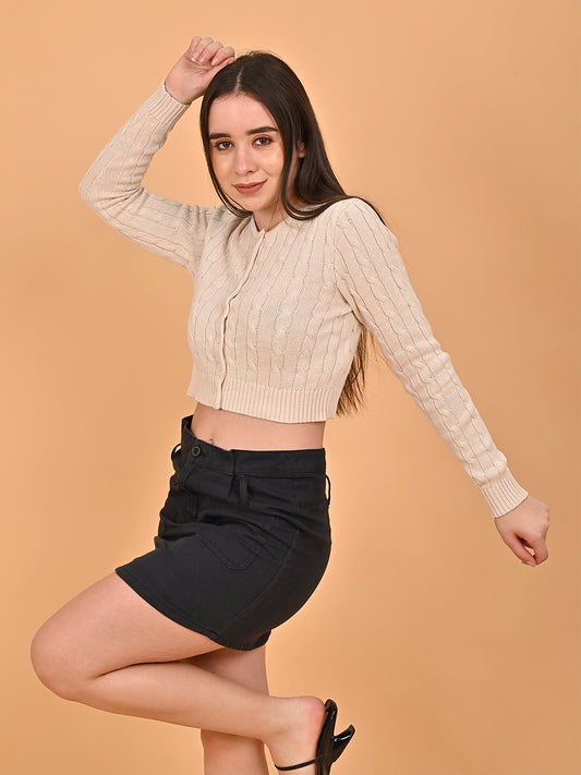 Women White Cropped Cardigan