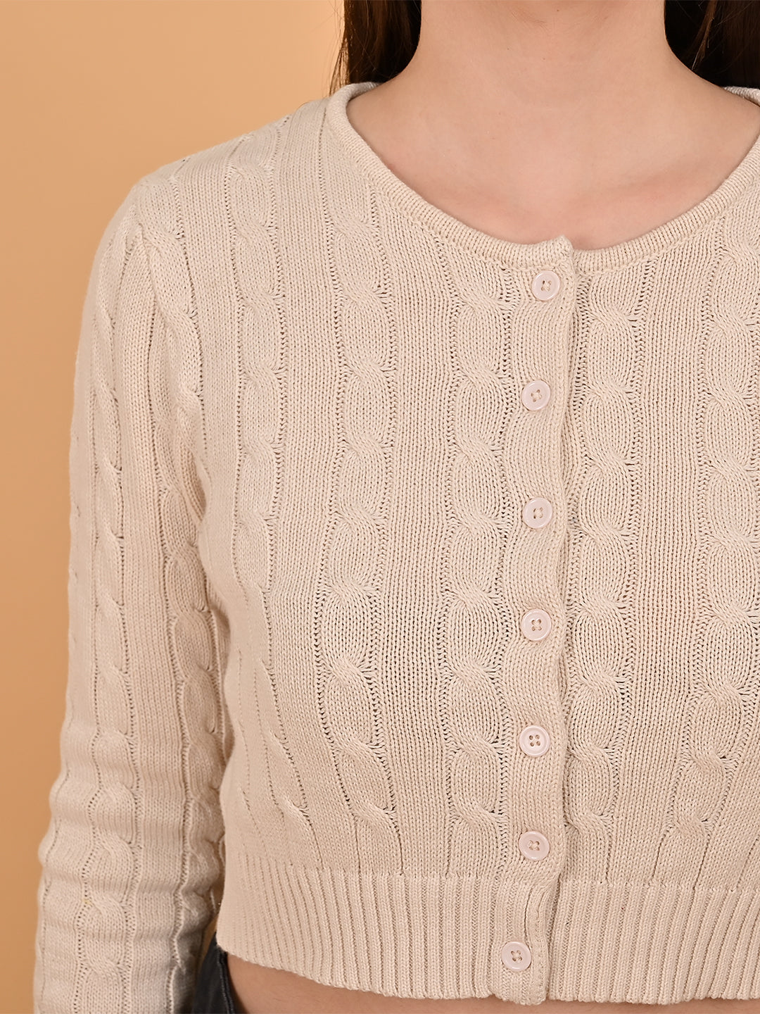 Women White Cropped Cardigan