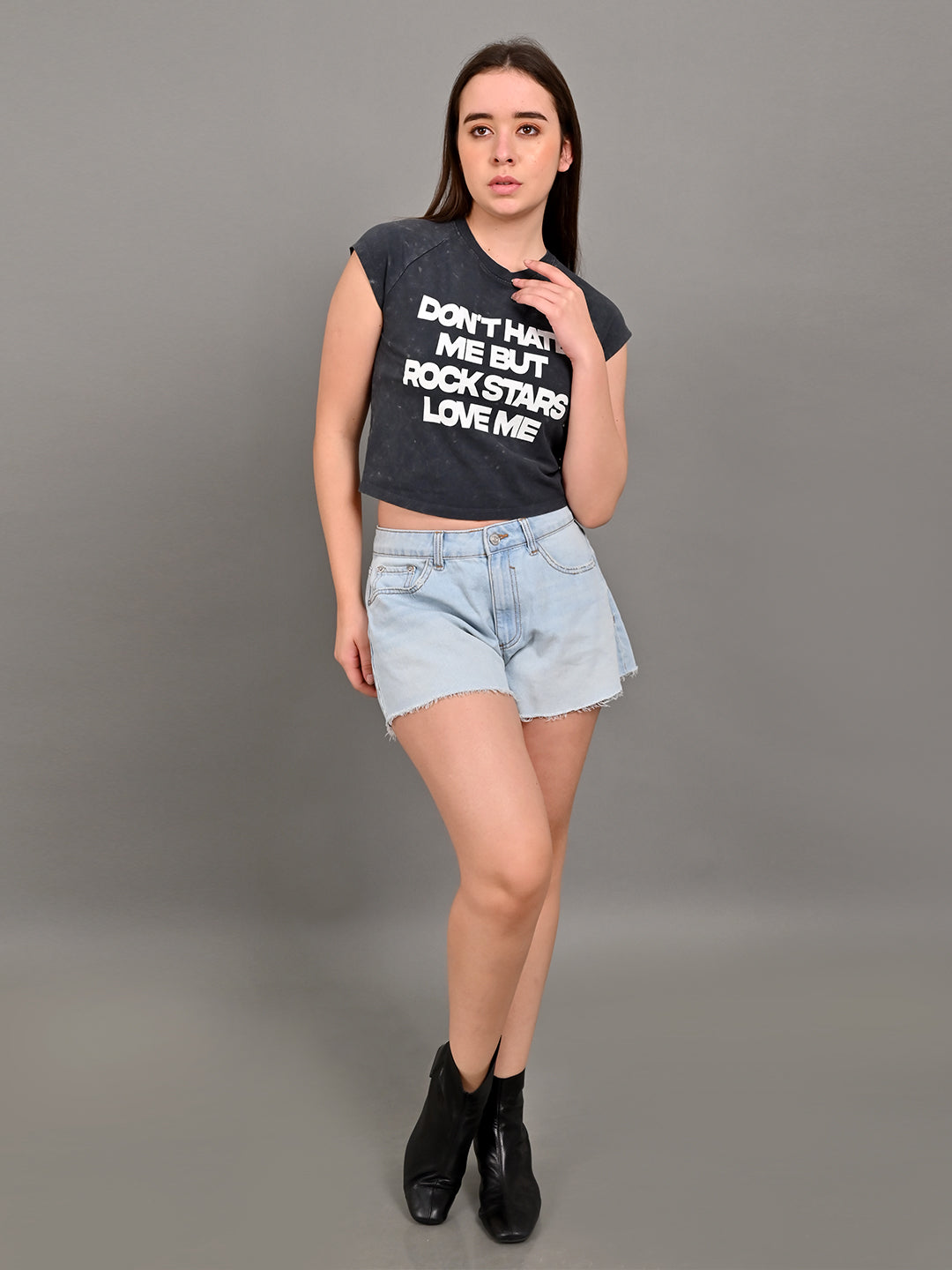 Women Black Crop T Shirt