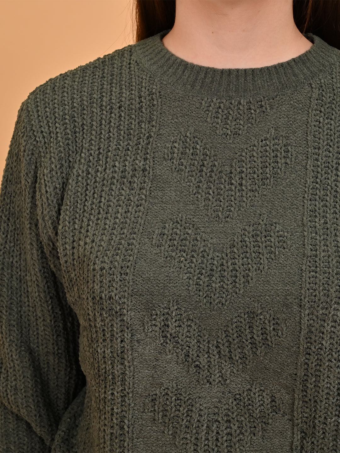 Women Olive Round Neck Sweater