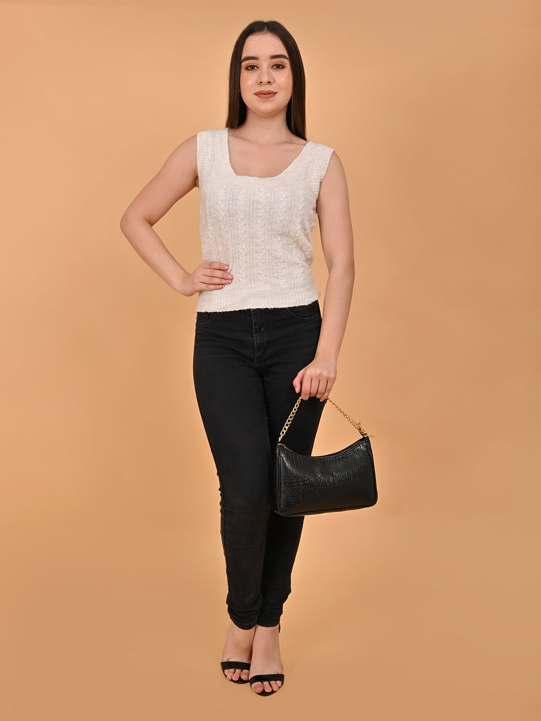 Women White Sleeveless Sweater