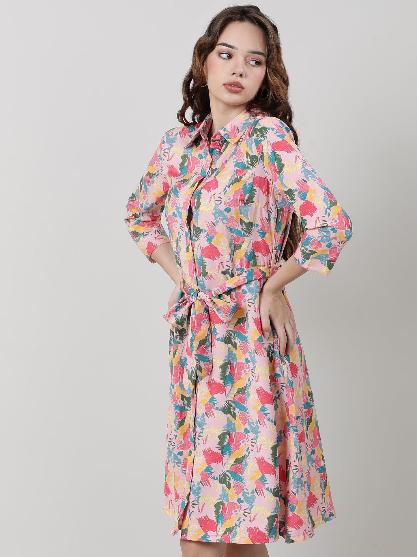 Women Printed With Belt A Line Dress