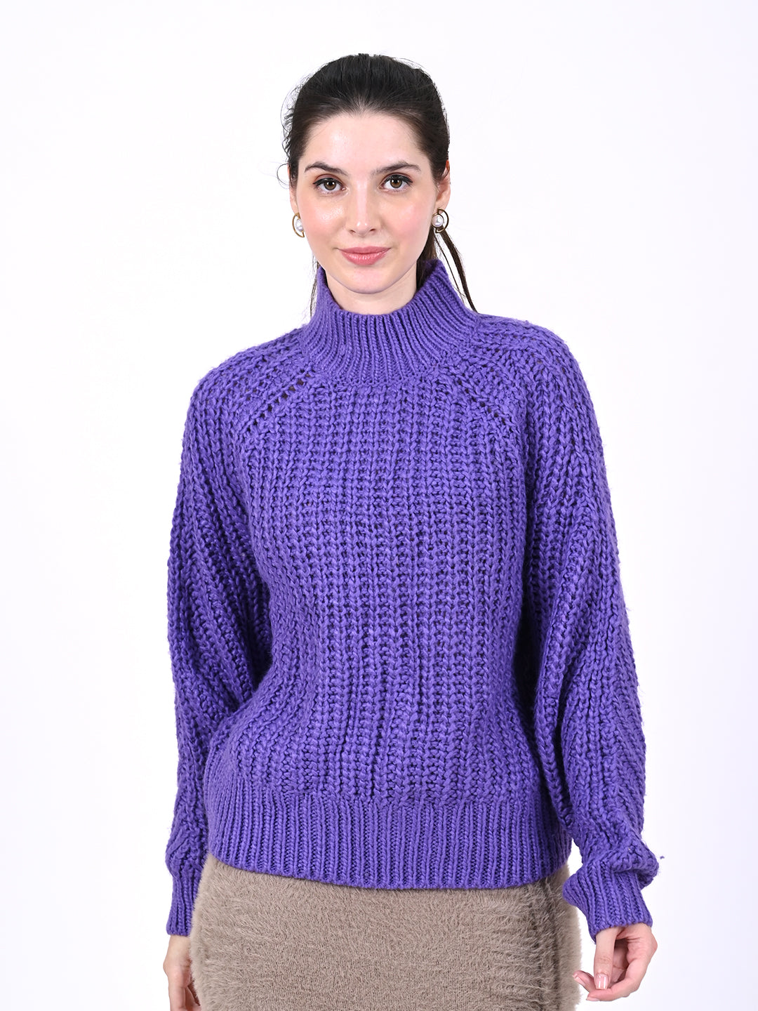 Women Purple Turtleneck Sweater