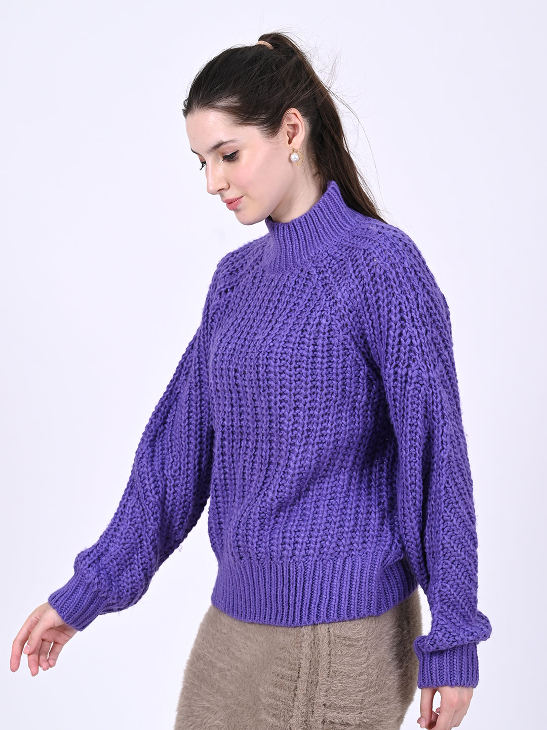 Women Purple Turtleneck Sweater