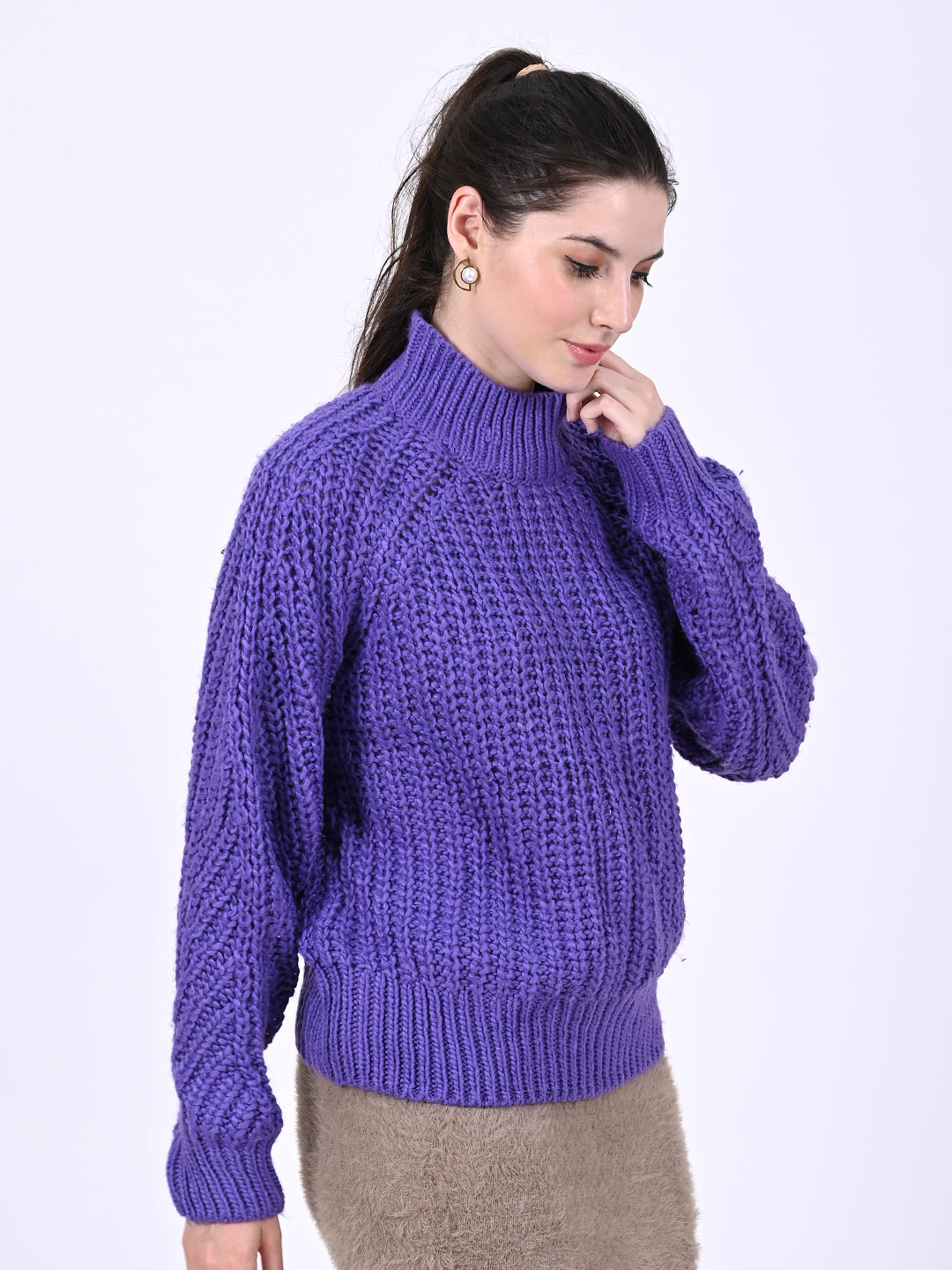Women Purple Turtleneck Sweater