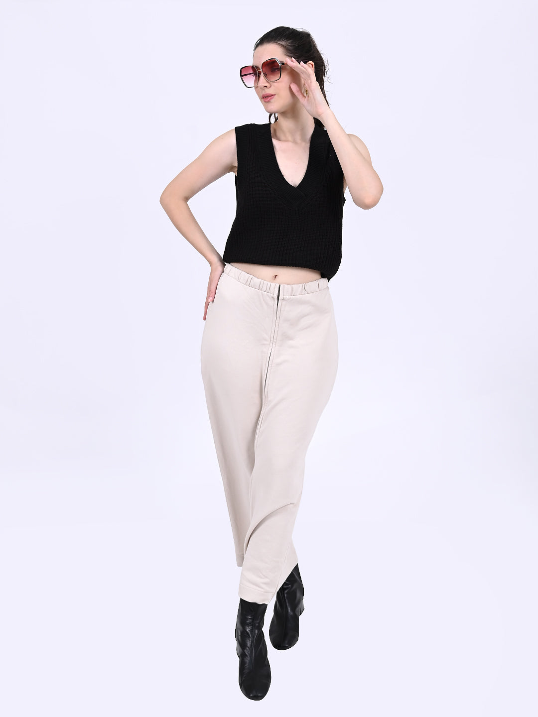 Women Black Cable Knit Vest