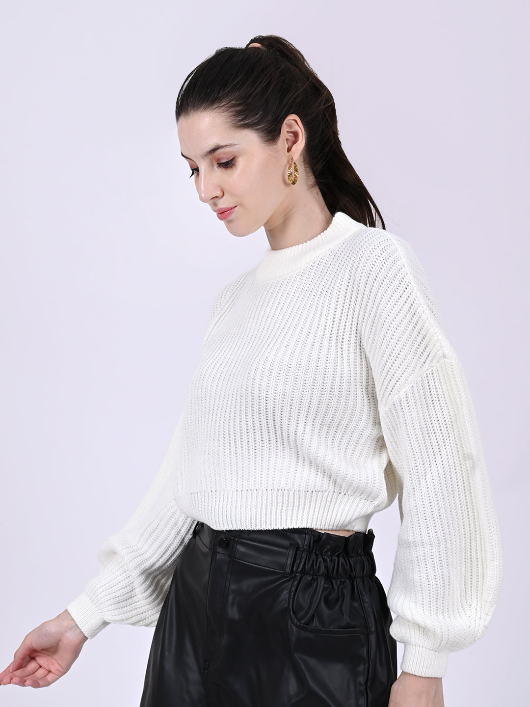 Women White Crew Neck Sweater