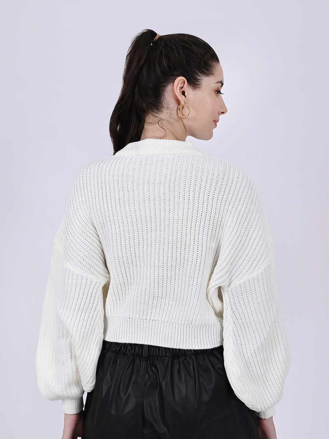 Women White Crew Neck Sweater