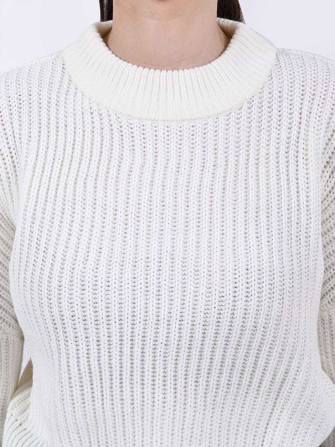 Women White Crew Neck Sweater