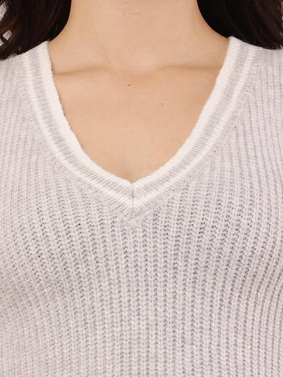 Women Grey Sleeveless V-Neck Acrylic Sweater