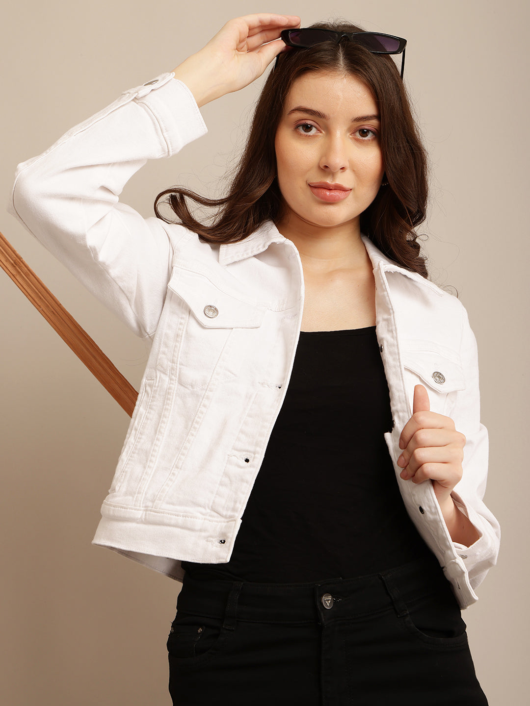 Women White Shirt Collar Jacket