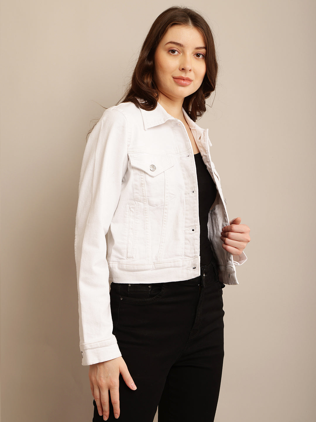 Women White Shirt Collar Jacket