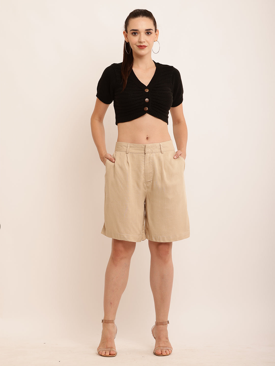 Women Viscose Comfy Beige Shorts