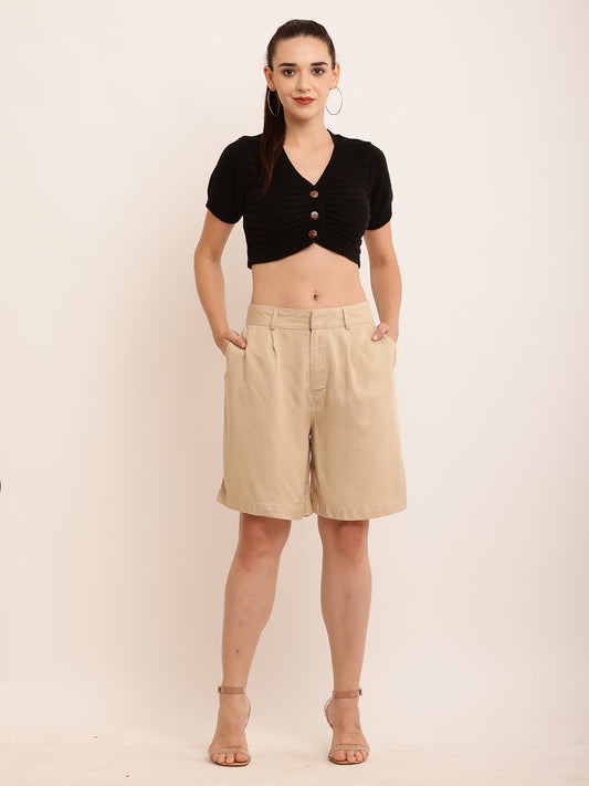 Women Viscose Comfy Beige Shorts