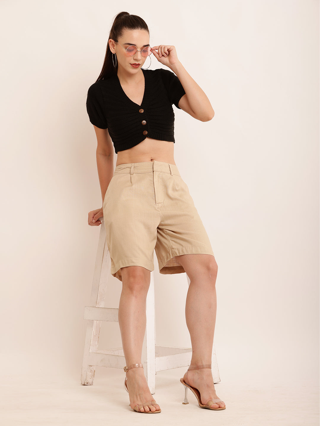 Women Viscose Comfy Beige Shorts
