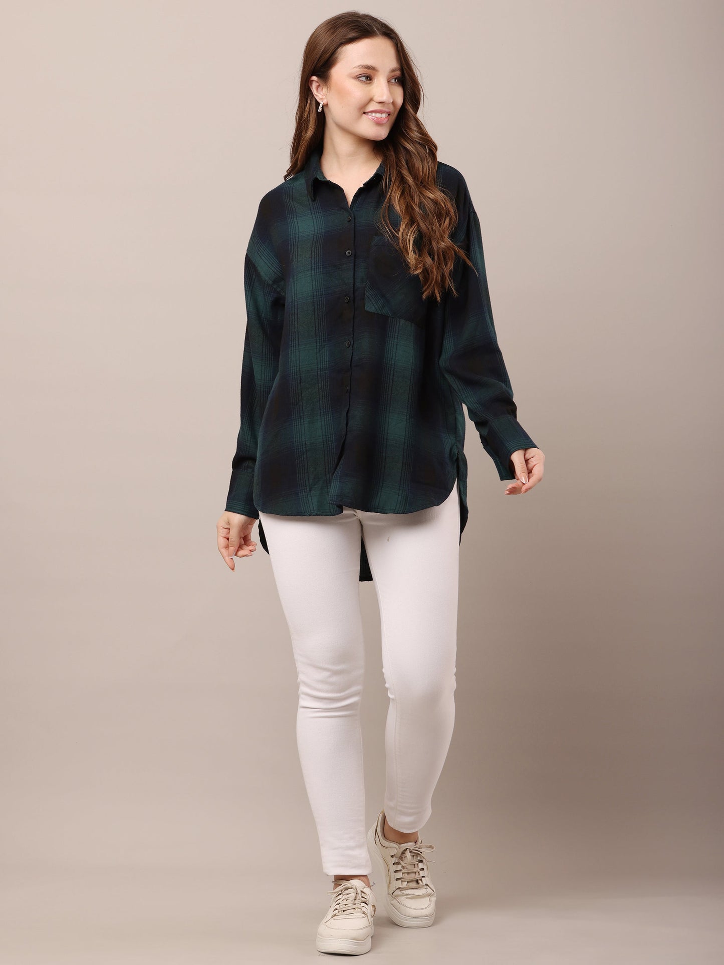 Women Polyester Multicolour Checked Shirt