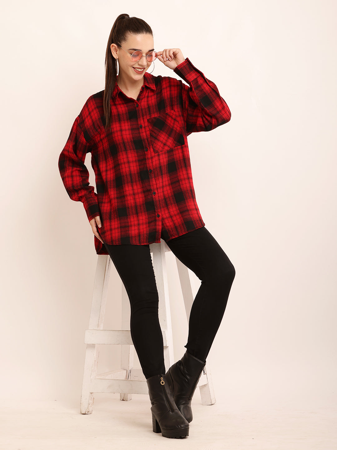 Women Red Checkered Shirt