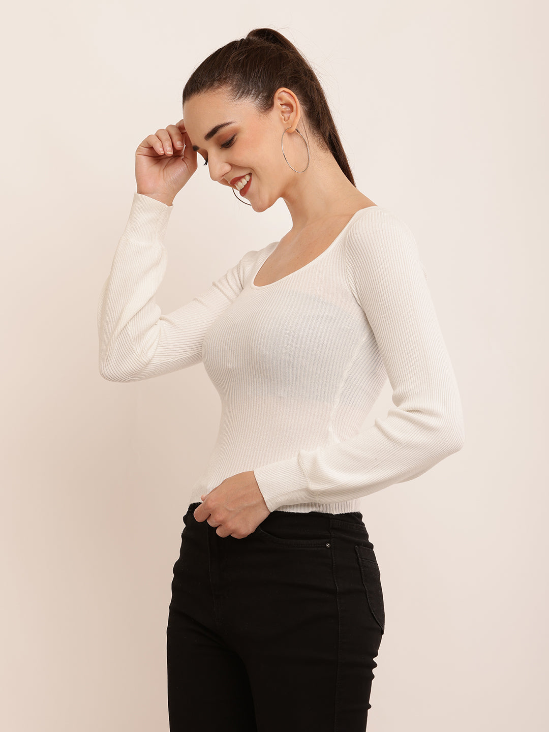 Women Ribbed Fitted Top 