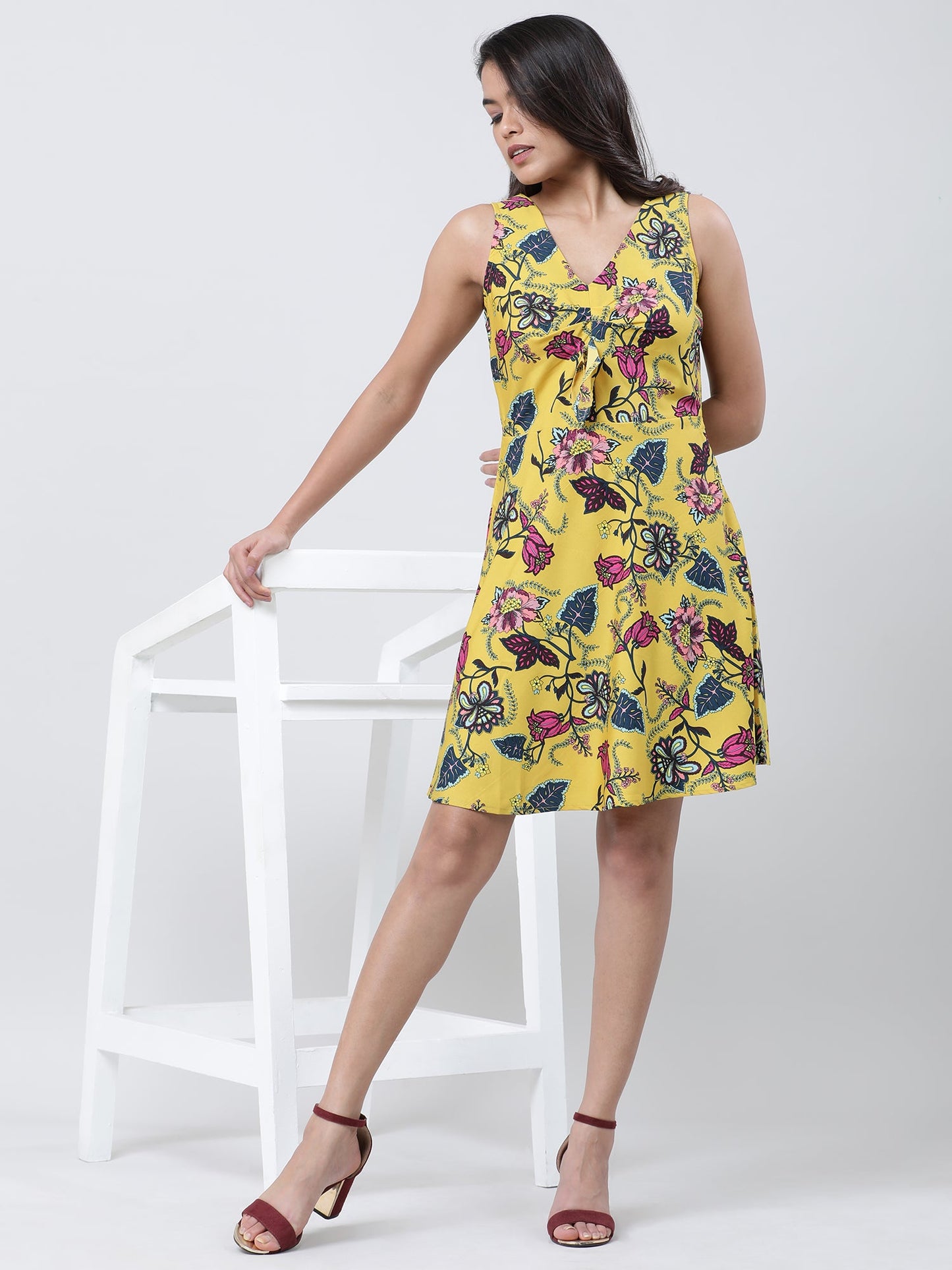 Women Printed A Line Sleeveless Dress