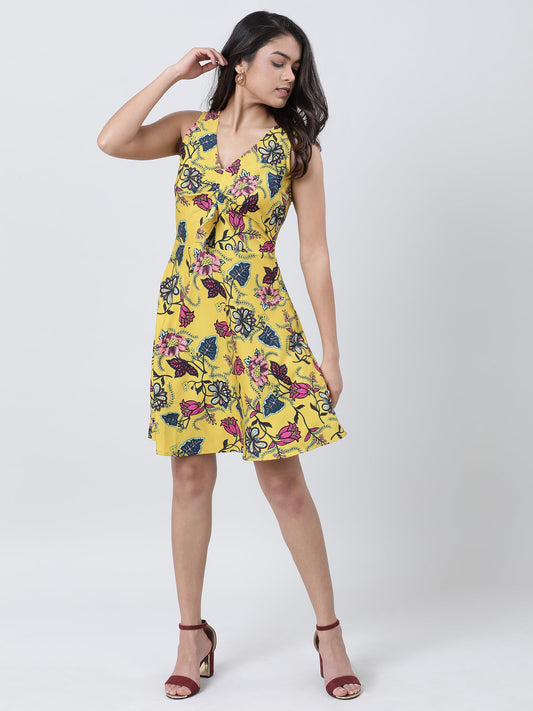 Women Printed A Line Sleeveless Dress