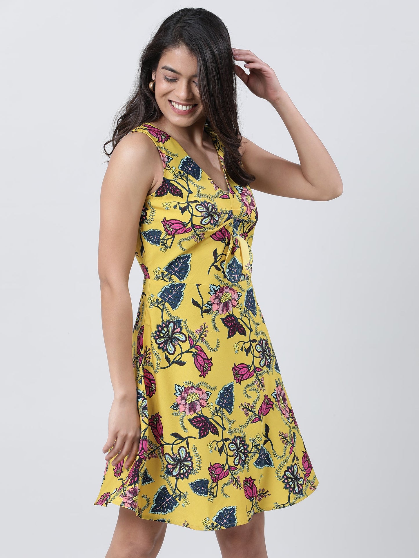 yellow floral printed dress
