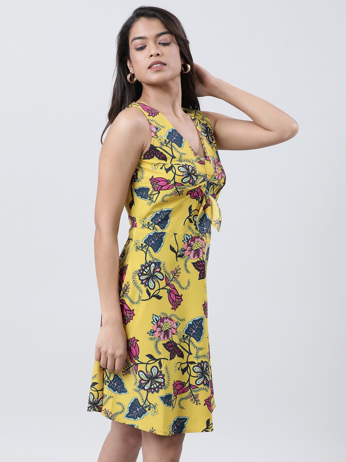 Women Printed A Line Sleeveless Dress