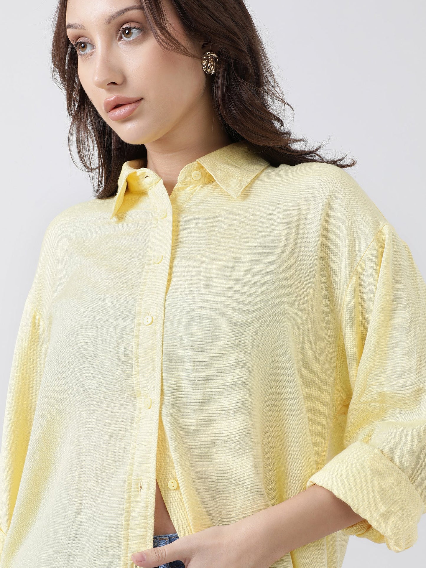 Women Oversize Drop Shoulder Yellow Shirt