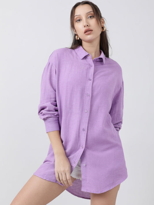 Women Relaxed Fit Violet Drop Shoulder Shirt
