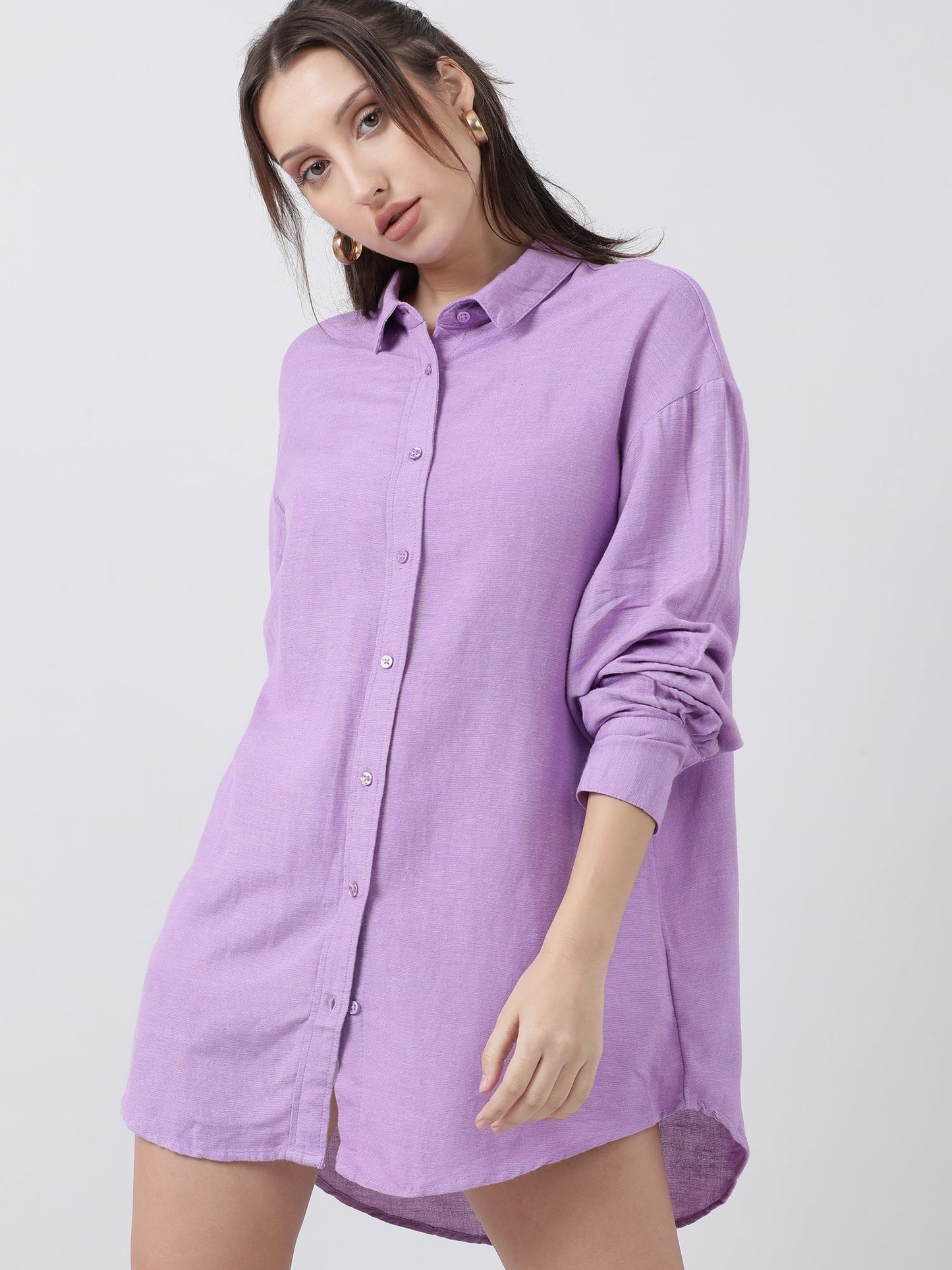 Women Relaxed Fit Violet Drop Shoulder Shirt