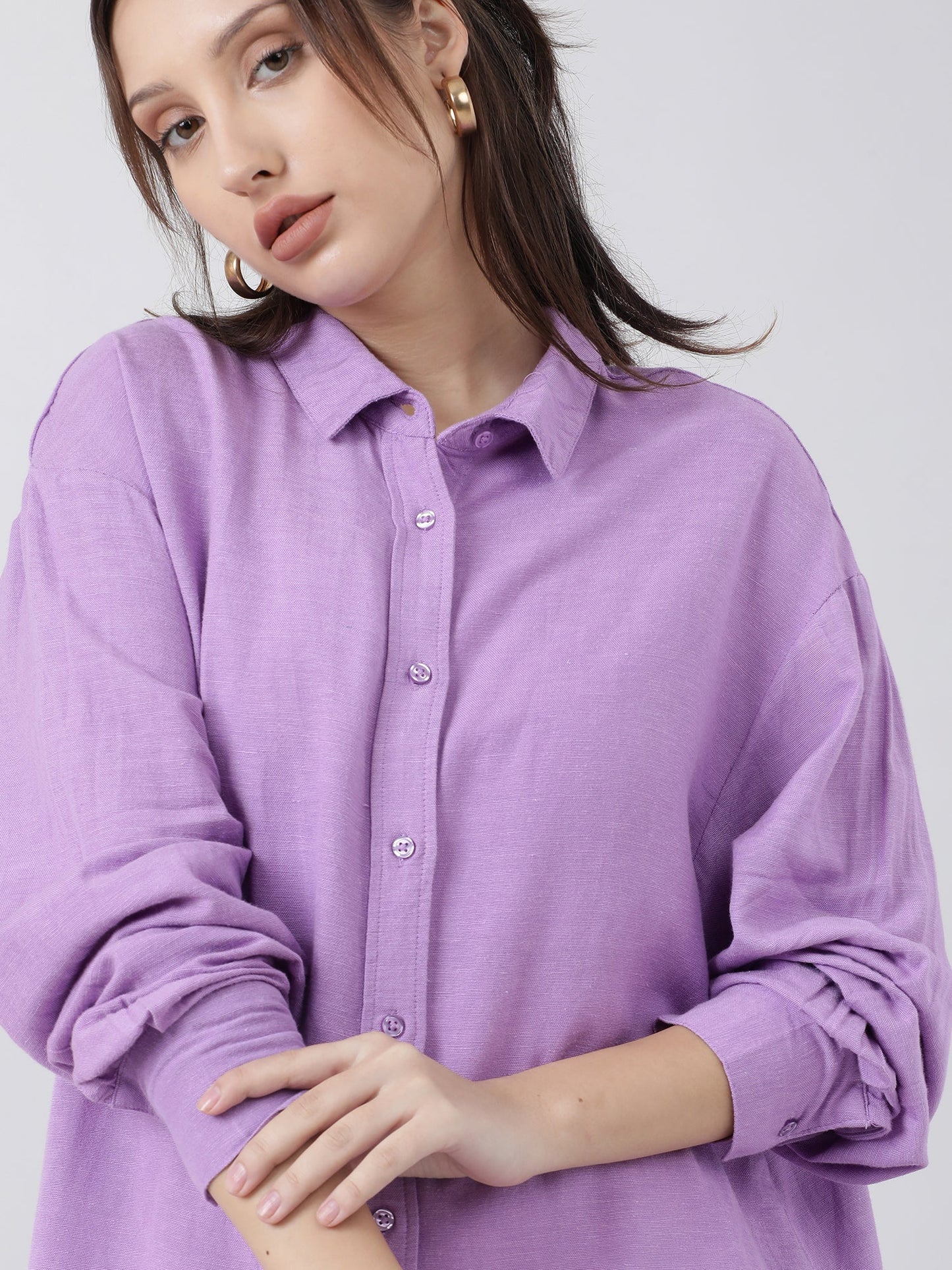 Women Relaxed Fit Violet Drop Shoulder Shirt