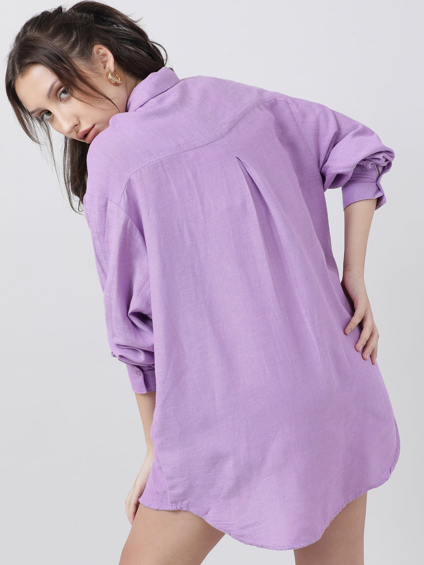 Women Relaxed Fit Violet Drop Shoulder Shirt