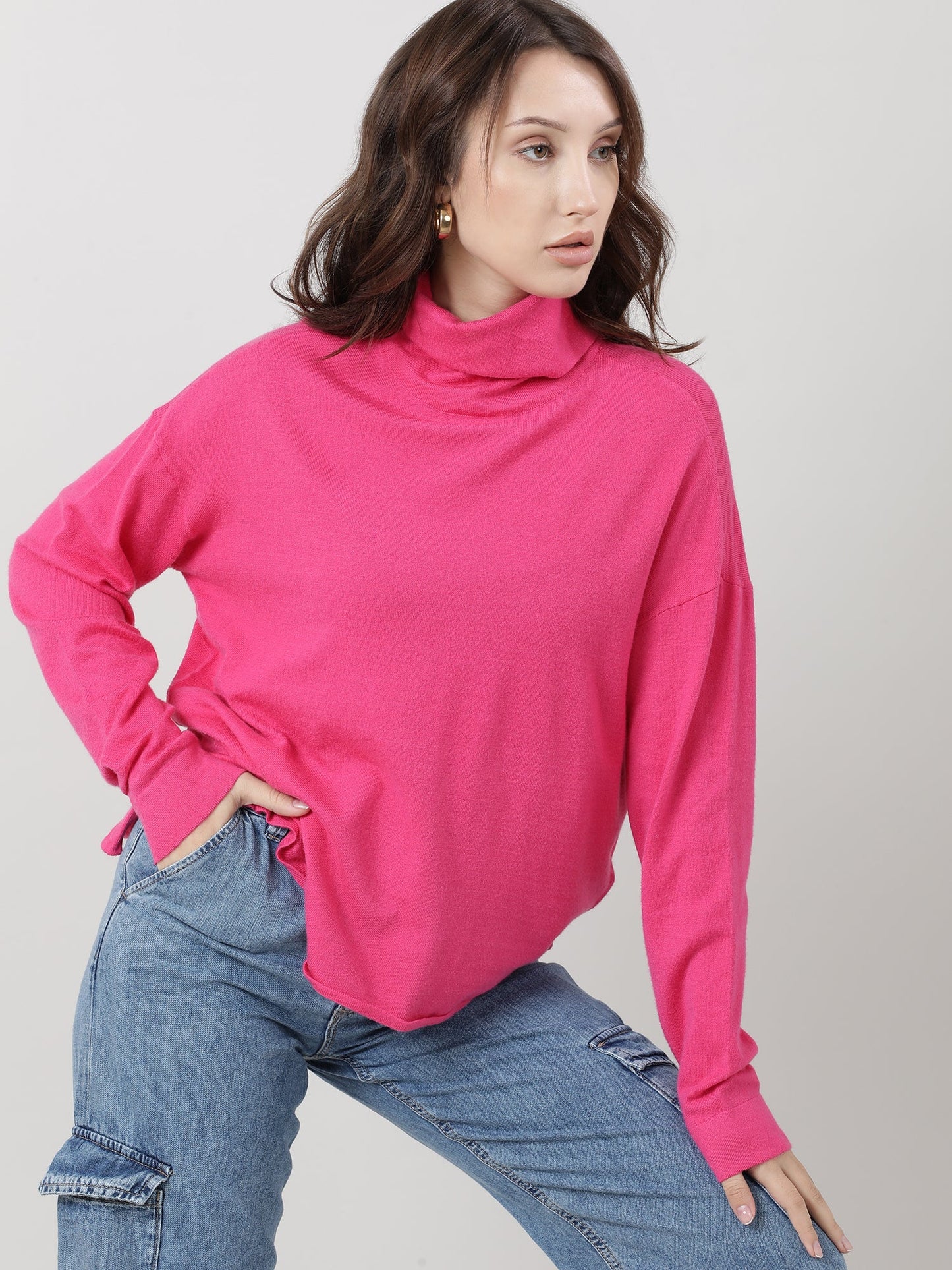 Women Slim Fit Pink Sleeveless Knitted Top