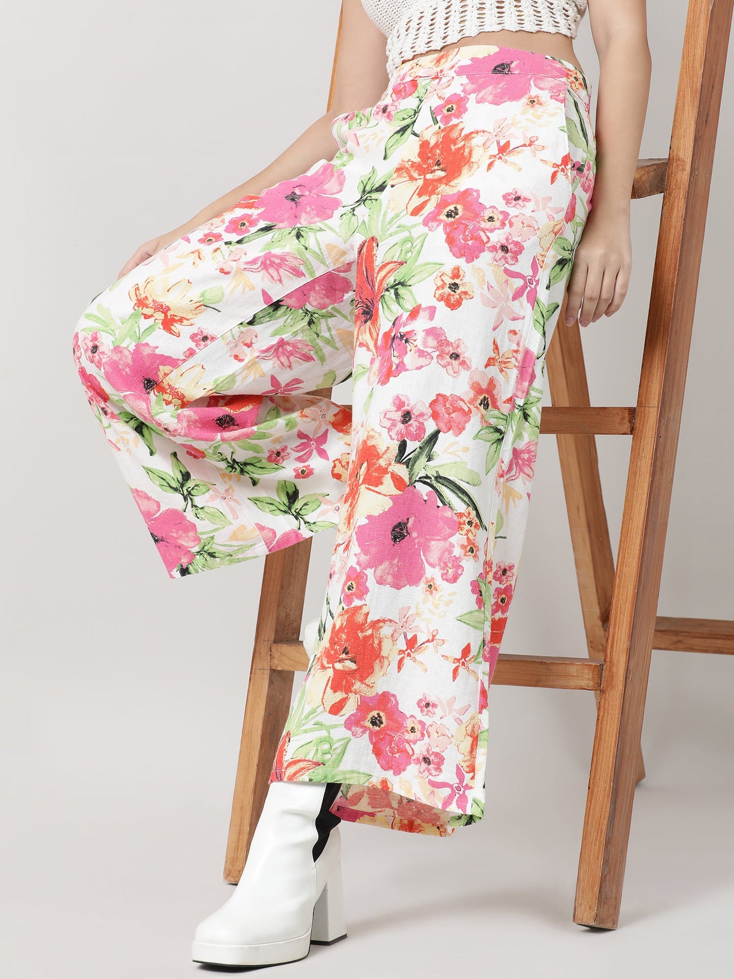 Women Loose Fit Pink Floral Print Pants